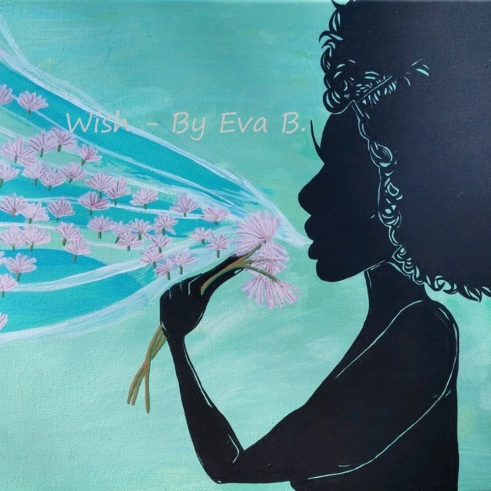 Wish Handmade Painting Of Woman Blowing Dandelion Tufts Silhouette Art 16x20